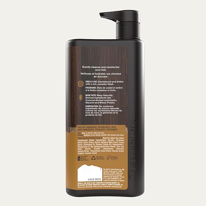 Every Man Jack 2-in-1 Daily Shampoo + Conditioner - Amber + Sandalwood | Nourishing For All Hair Types, Naturally Derived, Cruelty-Free Shampoo and Conditioner Set for Men | 24oz -1 Bottle