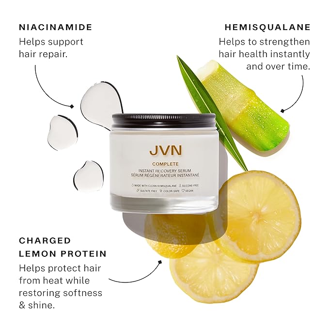 JVN Complete Instant Recovery Leave-In Anti Frizz Serum, Repairs Hair and Protects Against Heat Damage, Smoothing Serum for All Hair Types, 3.4 Fluid Ounces