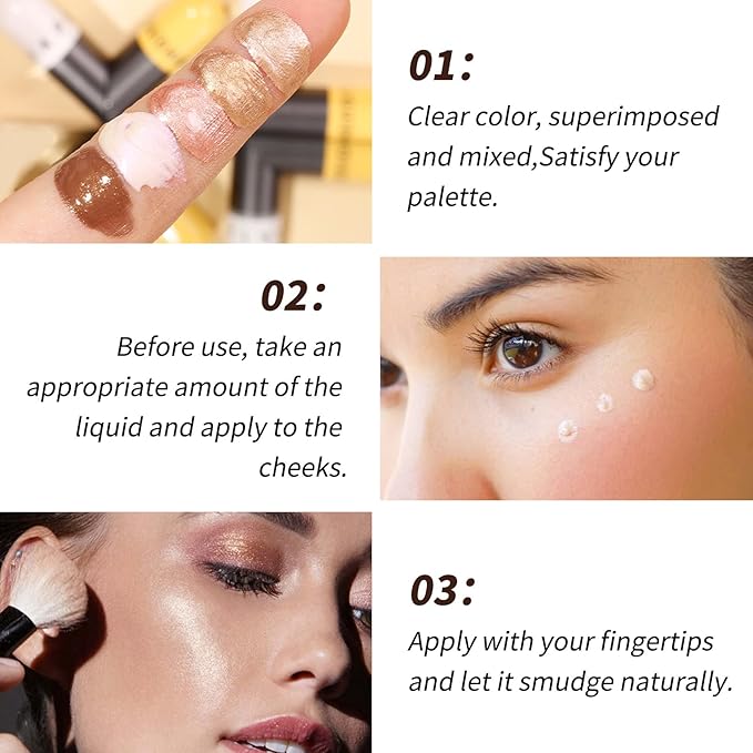 AKARY Liquid Highlighter Makeup for Face Body, Contour Foundation Illuminator Boom Stick, Two-color Highlight Shade Longwear Shimmer Glow Makeup, Valentine's Day gift (03 Rose Gold + Warm Brown)