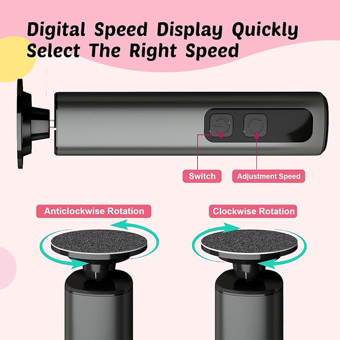 Electric Foot Callus Remover & Nail File - Electric Callus Remover for Feet, 9 Adjustable Speeds, 1800mAh Rechargeable, Portable Aluminum Body w/Type-C Charging for Home & Travel (Black)