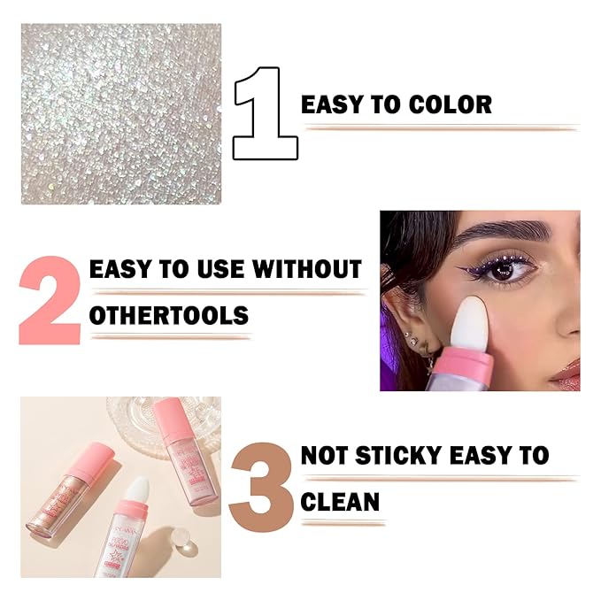 3PCS Polvo De Hadas Body Shimmer Glitter Highlighter Powder Makeup,High Gloss Sparkle for Face Body Hair,Create The Most Sparkly And Attractive Glitter Makeup