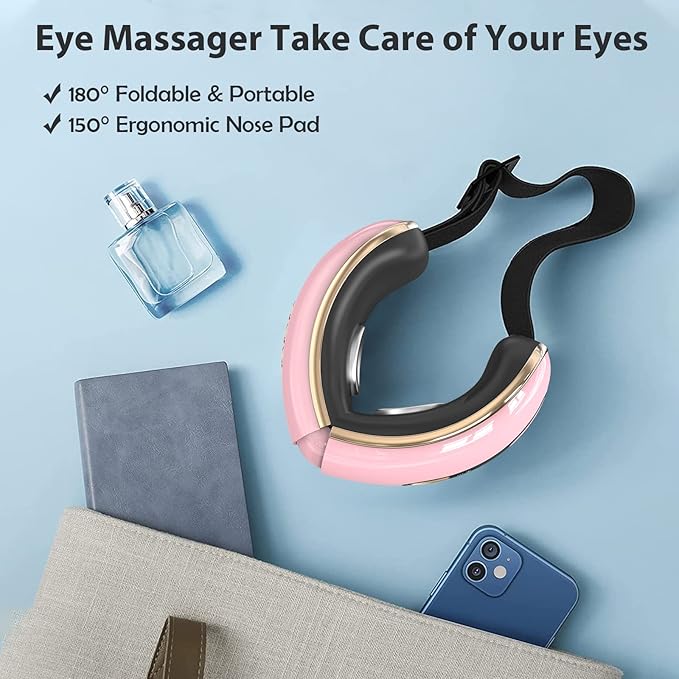 Eye Massager with Heat and Cooling for Migraines, Dry Eyes, Dark Circles, Rechargeable Heated Eye Mask Massager Improve Sleeping - Gifts for Women and Men (Pink)