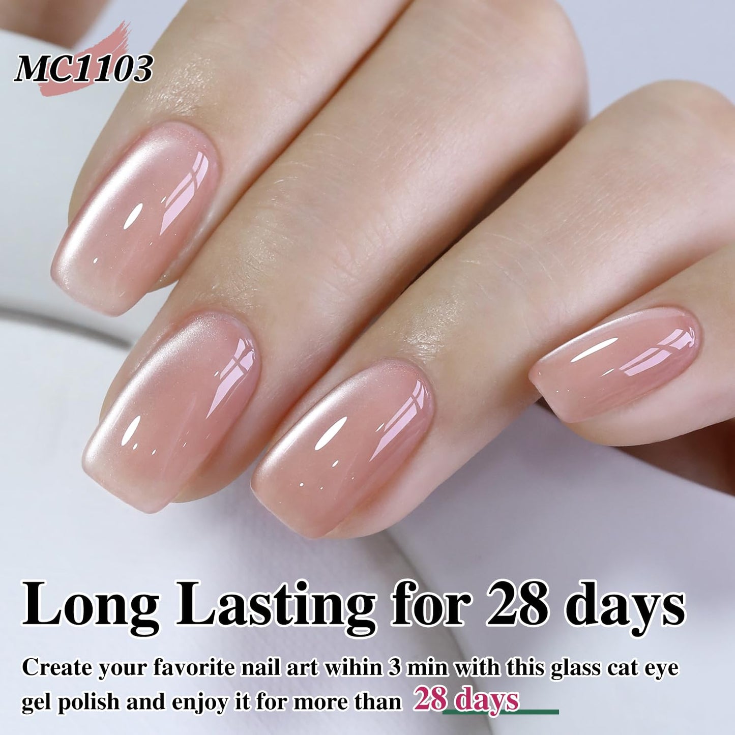 Double Rhythm Jelly Glass Cat Eye Gel Polish with Magnet 15ML Holographic Glitter Shimmer Translucent Sheer Color Magnetic Nail Polish Salon DIY at Home (Jelly Nude-MC1103)