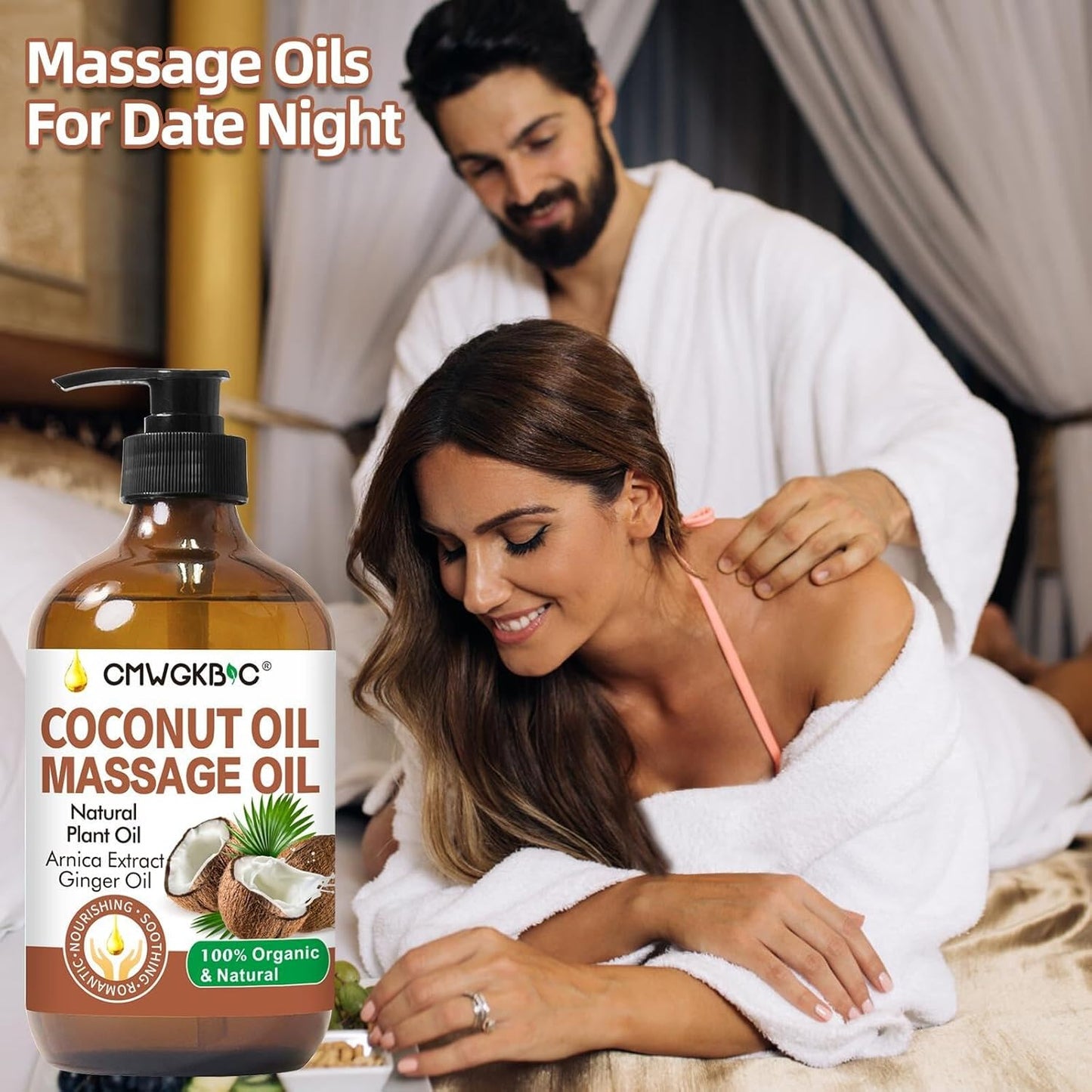 Coconut Oil Massage Oil for Massage Therapy- Relaxing Massage Oil,Carrier Oil for Essential Oils,Non-Greasy Coconut Oil for Skin and Hair,Massage Oils for Date Night Spa Body Oil for Women Men