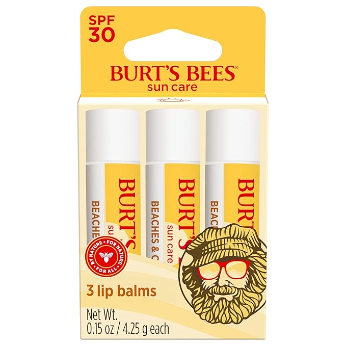Burt’s Bees SPF 30 Lip Balm Mothers Day Gifts for Mom, Beaches and Cream, Water-Resistant Sun Care, Nano-Free Zinc Oxide Formula, Natural Origin Conditioning Lip Treatment, 3 Tubes, 0.15 oz.