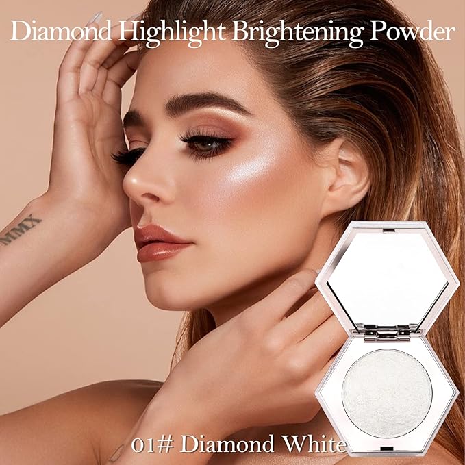 Erinde White Silver Face Highlighter Makeup Palette, Shimmer Glitter Highlighter Powder for Face Body, Natural Glossy Highlight Makeup Illuminator Highlighter Palette, Long-Lasting, Lightweight, 01#