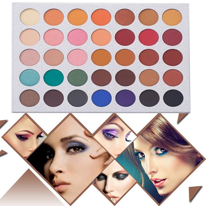 35 Colors Eyeshadow Palette with 7Pcs Makeup Brushes Set, All in One Makeup Kit Matte Shimmer Pigmented Eye Shadow Pallete Waterproof Powder Natural Nude Naked Smokey
