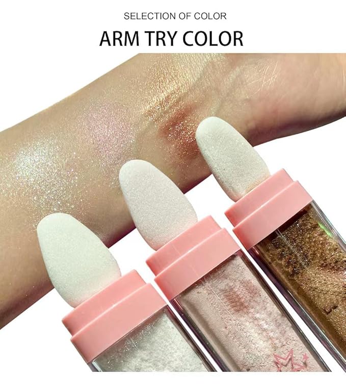 Glitter Powder Highlighter Makeup, Body Brightens the Natural Three-Dimensional Face Blusher Fairy Highlight Patting Powder. (01#White Moonbeam)