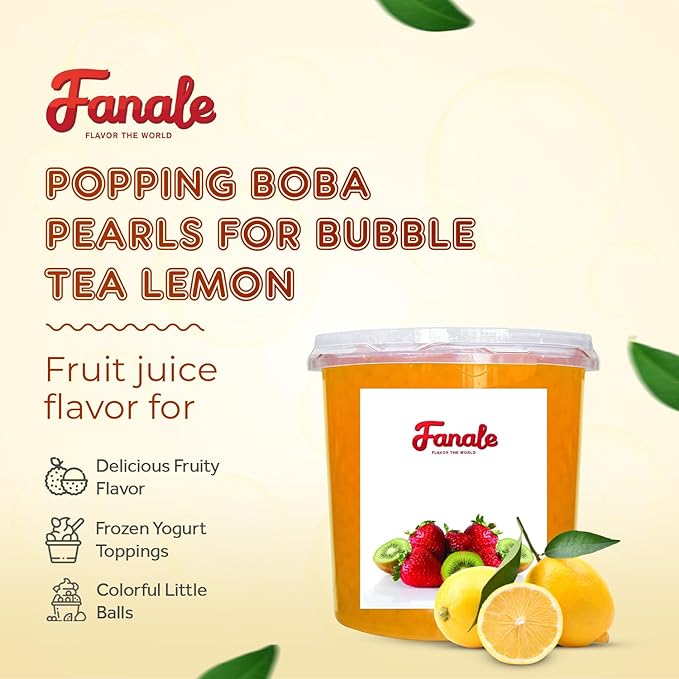 Fanale Lemon Popping Boba Pearls, Vegan, Non GMO, Gluten Free, Fat Free, Perfect for Bubble Tea, Smoothies, Ice Cream, Desserts, and Beverages.