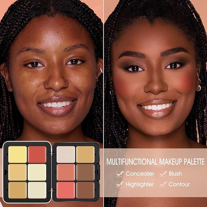 12 Colors Cream [Blush+Contour+Concealer+Highlighter] Makeup Palette for Cheeks - Multi-functional Makeup Palette with Brush, Natural Matte Long Wearing, Waterproof Face Makeup Palette (#05)