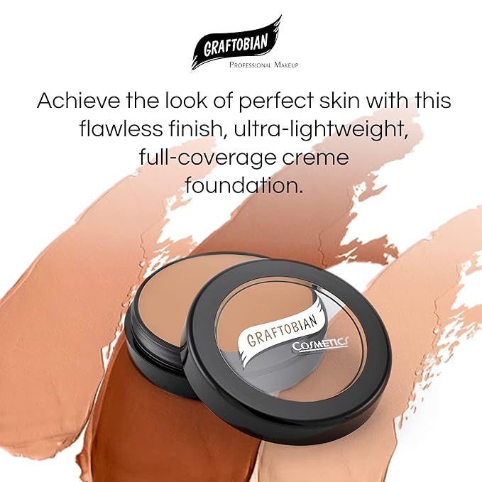 Graftobian HD Glamour Crème Foundation 1/2oz, Weightless Full Coverage Makeup, 65 Inclusive Shades, For All Skin Types, Natural or Full-Glam Looks, For Professionals and Beginners, Bombshell