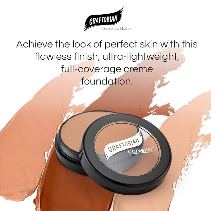 Graftobian HD Glamour Crème Foundation 1/2oz, Weightless Full Coverage Makeup, 65 Inclusive Shades, For All Skin Types, Natural or Full-Glam Looks, For Professionals and Beginners, Warm Umber