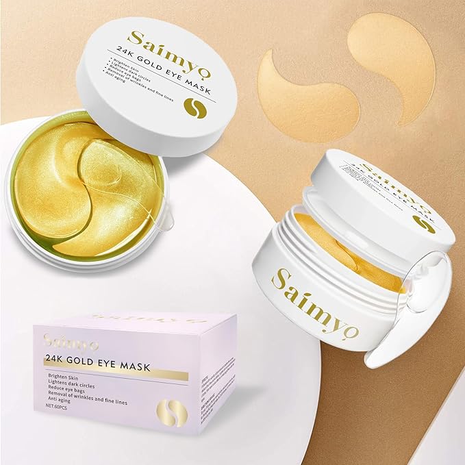 24K GOLD Eye Mask– 60 Pcs - Gold Under Eye Mask Retinol & Collagen - Puffy Eyes and Dark Circles Treatments – Look Younger and Reduce Wrinkles and Fine Lines Undereye