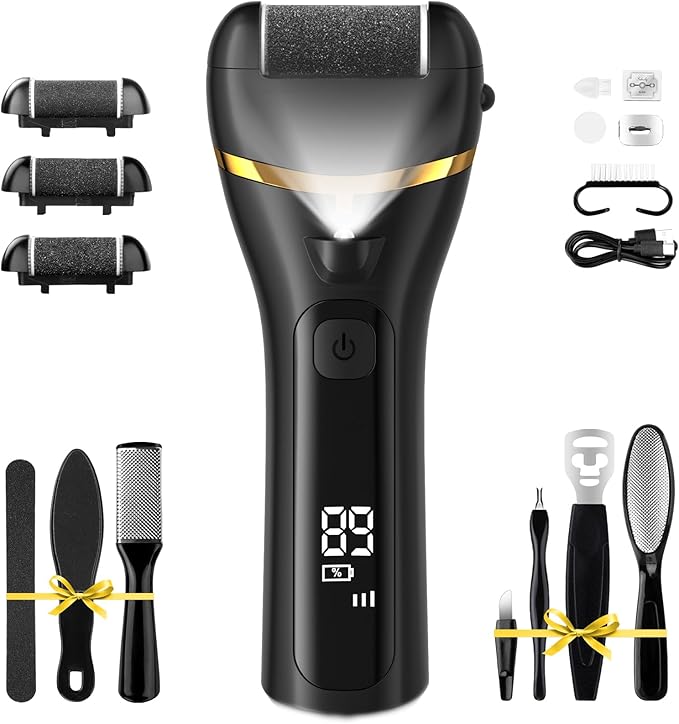 Electric Foot Callus Remover with 10000 RPM Motor and 3-Speed Settings, Foot File Kit with LED Light and Display for Women’s Home Pedicure, Waterproof Foot Grinder with Type-C Charging