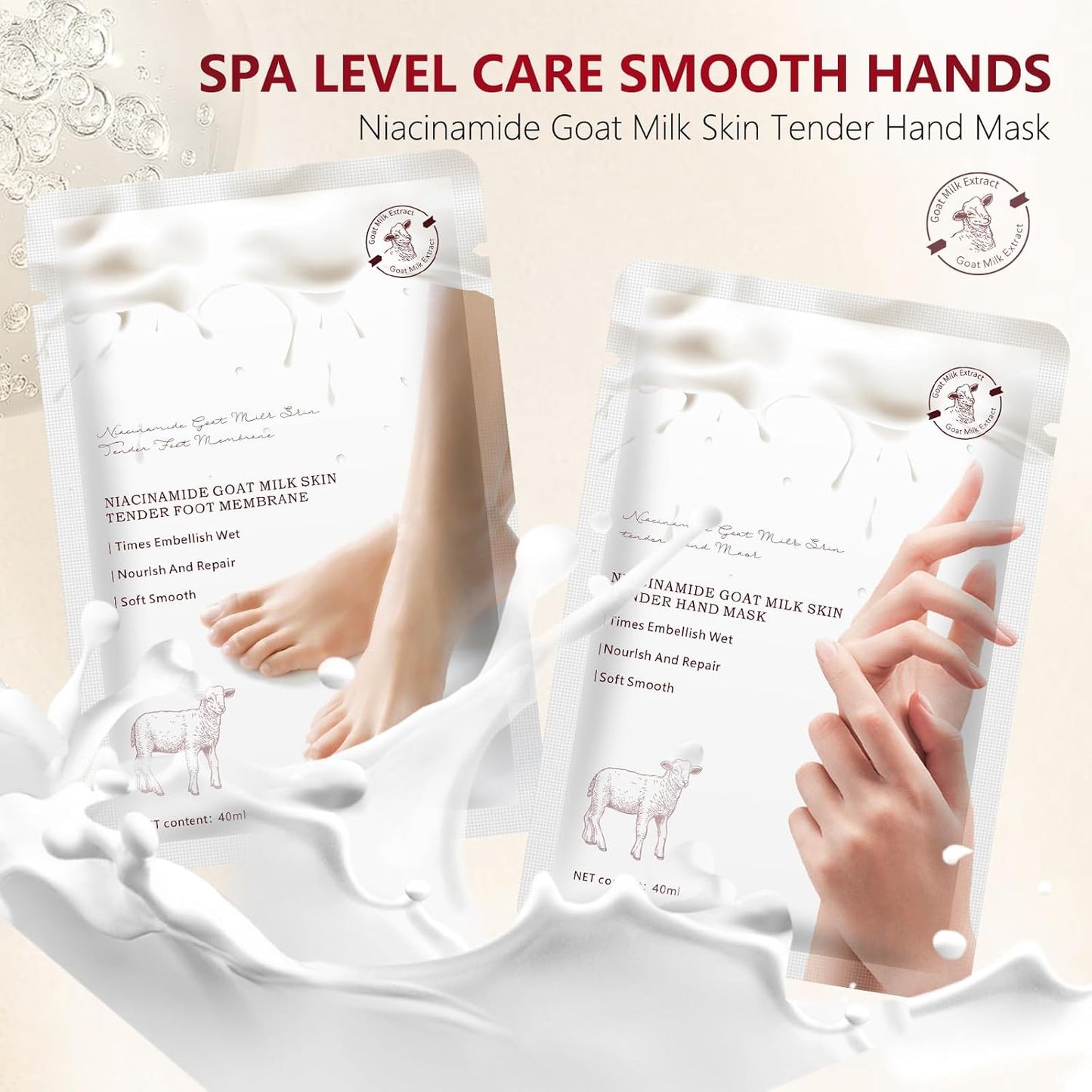 Hydrating Hand Foot Masks Set for Women Men,6 Pack Glove Mask for Dry Hand & 6 Pack Socks Mask for Dry Cracked Feet（Milk）