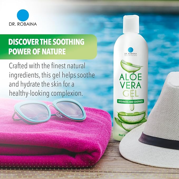 Dr. Robaina Natural Aloe Vera Gel with Emu Oil – Hydrating & Soothing Daily Skin Care for Dry Skin, Sun-Exposed Comfort & Irritation Relief – Non-Greasy, Quick-Absorbing – 12 oz | Made in USA