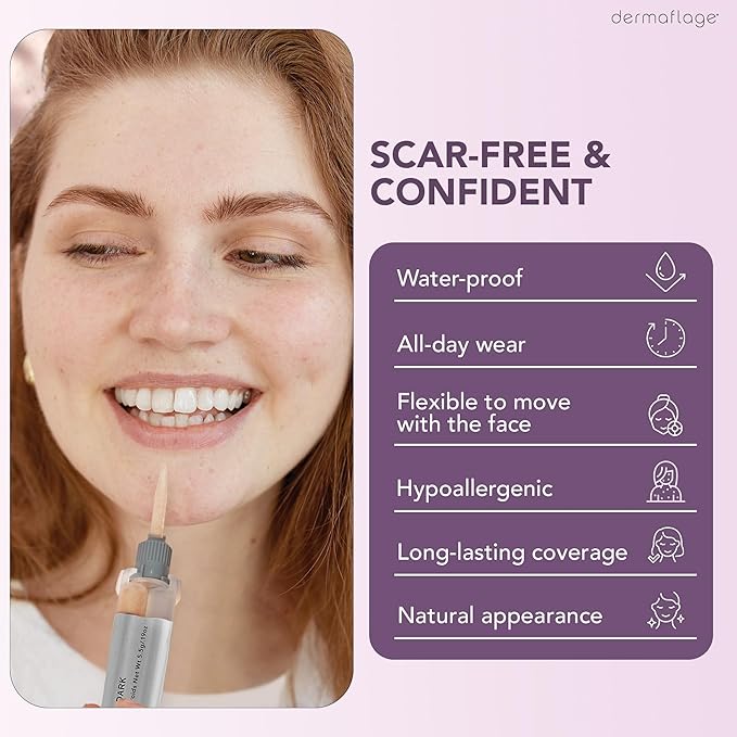 Dermaflage Scar Filler Kit - Dark - Deep Scar Cover and Waterproof Concealer for Acne Scars Wrinkles, and Ice Pick Scars Makeup, 1 mo supply