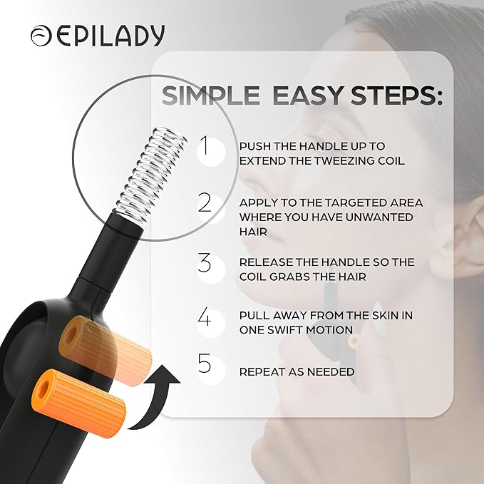 Epilady Precision Coil Tweezer, Facial Hair Remover with Ergonomic Design, Hair-Removal Tool for Upper Lip, Chin, and Face, Portable Tweezers for Facial Hair