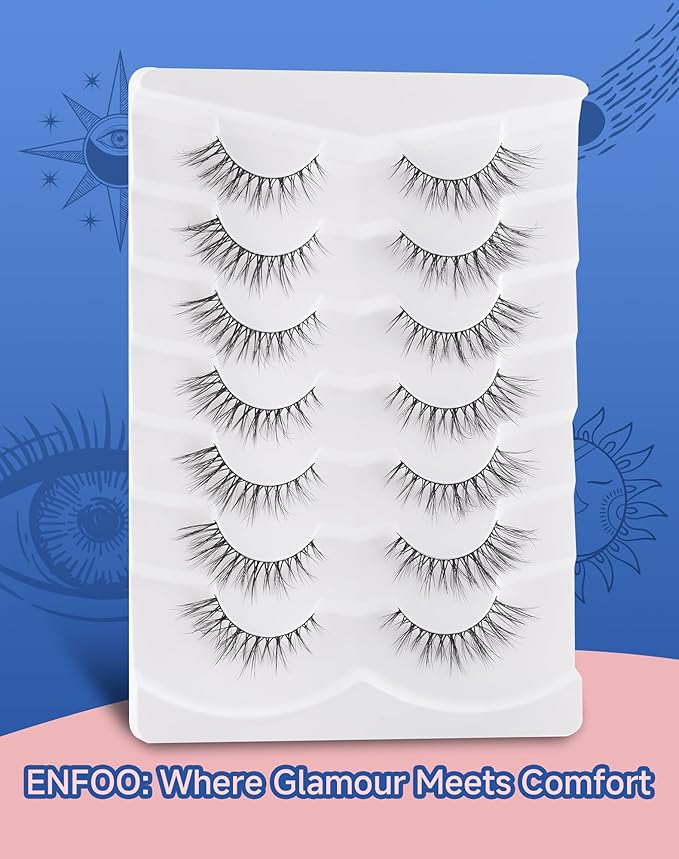 Cat eye Lashes Natural Wispy Lash Strip Natural Look Flared Eyelashes Fairy False Eye Lashes Fluffy False Eyelashes Soft 7 Pairs D97