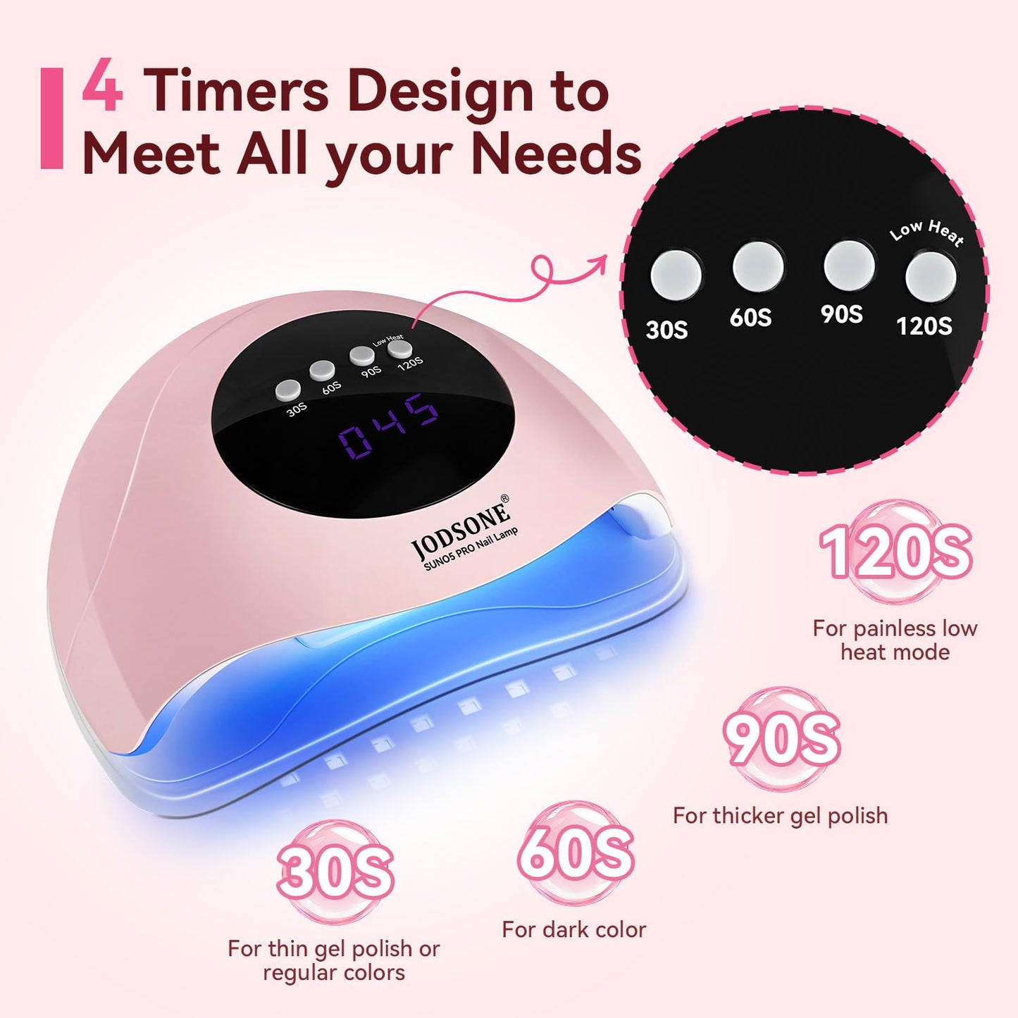 JODSONE Quick U V LED Nail Lamp with 4 Timer Settings Auto Sensor Nail Dryer Pink