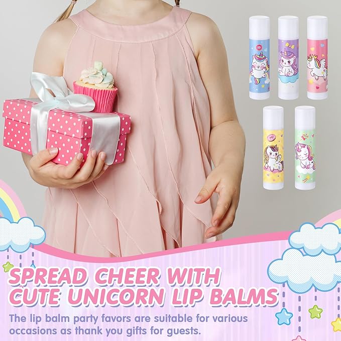 100 Pcs Unicorn Party Favors Lip Balms Bulk for Kids Birthday Party Moisturizing Lip Balm for Unicorn Themed Celebration Gifts Lip Care Products for Classroom Rewards Favor Party Supplies