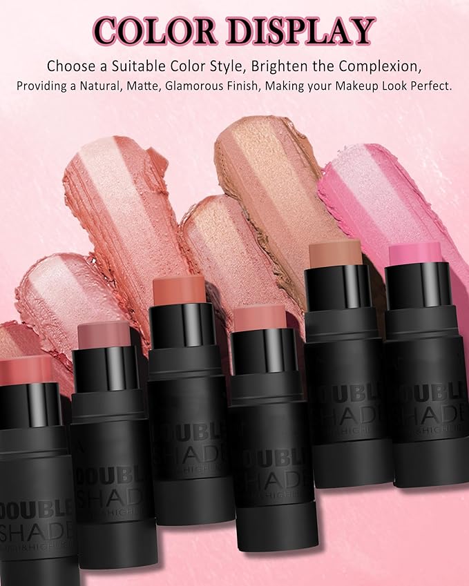 Cream Blush Stick Makeup for Cheeks, Multi Blush & Highlighter Contour Stick, Long Lasting Waterproof Creme Blush Bronzer Stick, Lightweight Matte and Dewy Finish, Face Shaping Makeup for Women-03