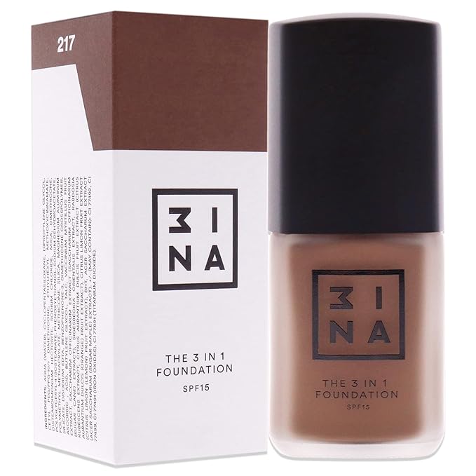 3INA The 3-In-1 Foundation 217 - Vegan Formula - Combination Of Primer, Concealer And Foundation - Medium Coverage - Natural Finish - Perfect For Covering Lines And Blemishes - Long Lasting - 1.01 Oz
