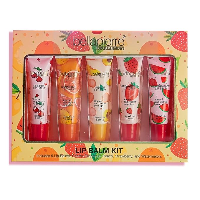 bellapierre Cosmetics 5-Piece Natural Lip Balm Kit | Moisturizing Lip Gloss | Fruit Flavored Liquid Lip Balm Collection