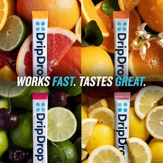 DripDrop Sugar Free Hydration Packets - Zero Citrus Variety Pack - Single Serve Electrolytes Powder Drink Mix - Cherry Limeade, Citrus, Orange, Strawberry Lemonade - Non-GMO, Gluten Free - 32 Sticks