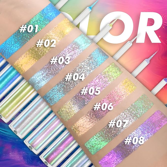 CHARMACY Chameleon Liquid Eyeliner, Liquid Glitter Eyeliner, Highly Pigmented, Metallic MultiColor Shifting waterproof Eyeliner, Ultra-Fine Tip, Longwearing, Smudge-proof (#307)