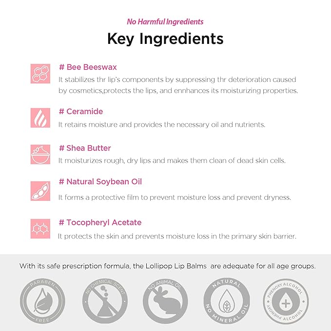 FASCY Lollipop Lip Balm Peach, Lip Balms & Moisturizers, Korean Lip Balm, Korean Lip, Korean Lip Products, Paraben Free, Moisturizing, 0.13 Oz, (Peach)