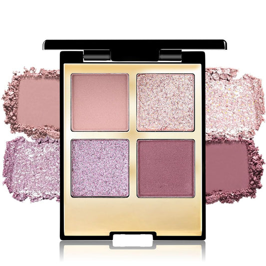 4 Colors Eyeshadow Makeup Palette,Nude Pink Purple Natural Neutral Nude Eye Shadow Palette with Mirror,Long Lasting Naturing-Looking,Waterproof,Travel Size