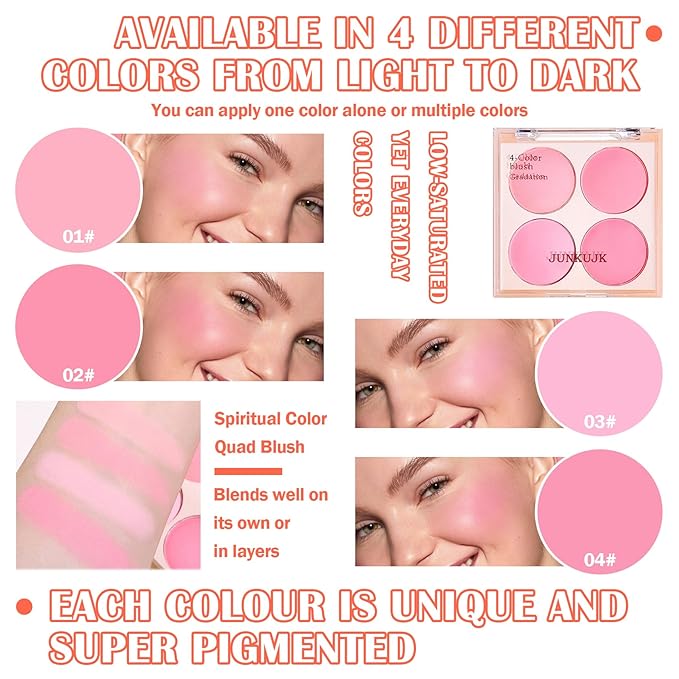 Blush Palette,Shimmer Silky Matte Blush Powder Palette,Professional Cute Face Contour Highlighter Blush Palette with Blush Makeup Brush 01