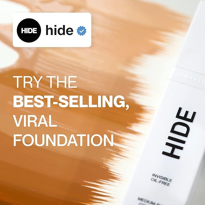 HIDE PREMIUM Liquid Foundation, SEE SHADE FINDER Below For Perfect Match, Multi-Use Waterproof Foundation, Medium/Full Coverage Foundation, Oil Free – We Have a Shade For All Skin Types, 1 fl. Oz. (Sand)