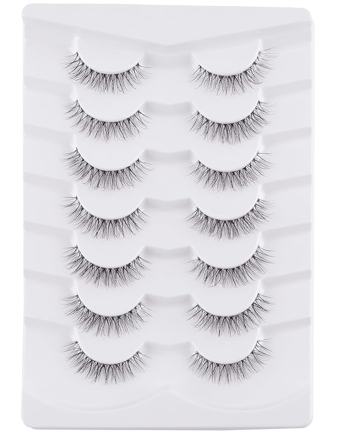 Eyelashes Natural Look Wipsy Lashes Natural Fake Lashes Clear Band Lashes Fluffy Mink Lashes Strip Lashes 12MM Demi Wispies Eyelashes