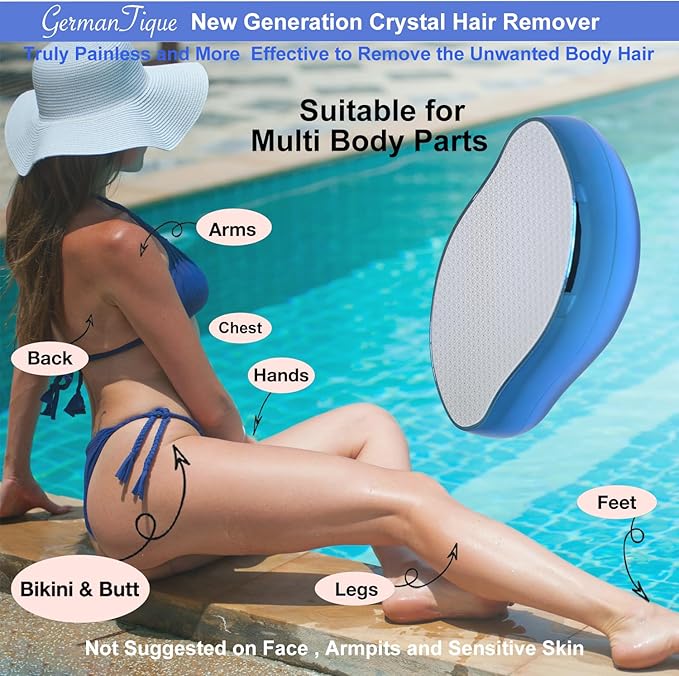 Crystal Hair Eraser,Natural Crystal Hair Remover,Reusable Painless Nano Glass Hair Removal Device Without Shaver,Gentle Crystal Epilator and Exfoliator for Soft Silky Skin(Royal Blue)