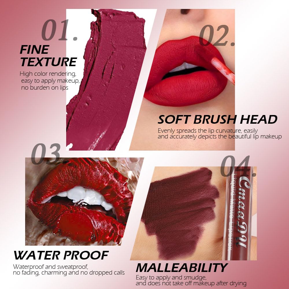 evpct 1Pcs Brick Red Liquid Matte Lipstick Lipgloss Set for Women, labiales mate 24 horas originales matte larga duracion 24 Hour Lipstick Lip Stains Long Lasting Waterproof 24, 15#