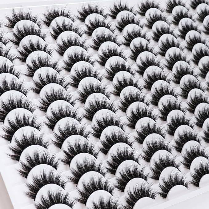 False Eyelashes 48 Pairs Faux Mink Lashes 14mm Wispy Lashes 3D Fluffy Cat Eye Lashes Pack Bulk Wholesale Strip Lashes(style 48-035)