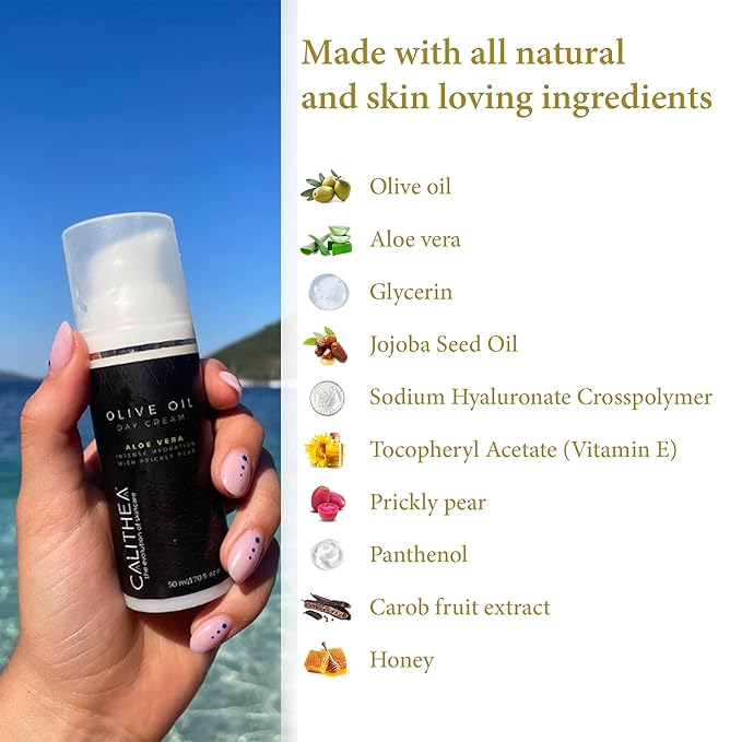 Calithea Day Cream Facial Moisturizer for Healthy, Glowing, Balanced Skin with Aloe Vera, Prickly Pear, Olive Oil