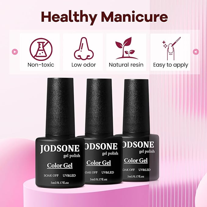 JODSONE 100 PCS Gel Nail Polish Starter Kit with U V Light 95 Colors Macarons Combined with Dark Colors Nail Gel No Wipe Base Coat Top Matte Coat Long Lasting Shine