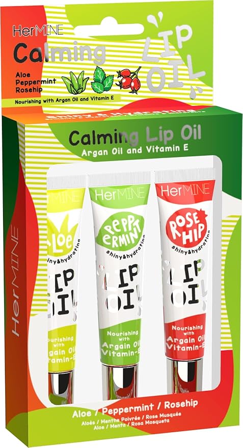 HerMINE Hydrating Lip Oil with Argan oil & Vitamin E Clear Long Lasting Nourishing Lip Oils Moisturizing Gel Multi-Packs Softening Clear Oil