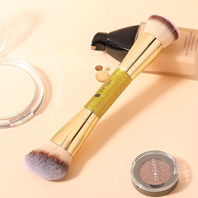 DUcare Foundation Brush Contour Bronzer Makeup Brush Double Ended Self Tanner Brush Sculpting Brush for Blending Liquid Powder Concealer Cream Cosmetics Blush Buffe