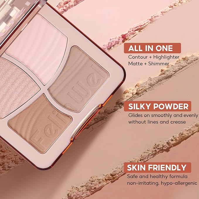 Highlight Contour Makeup Palette Effortless Blending Matte Shimmer Highlighter Palette and Bronzer Powder for Cool Toned Skin with Brush