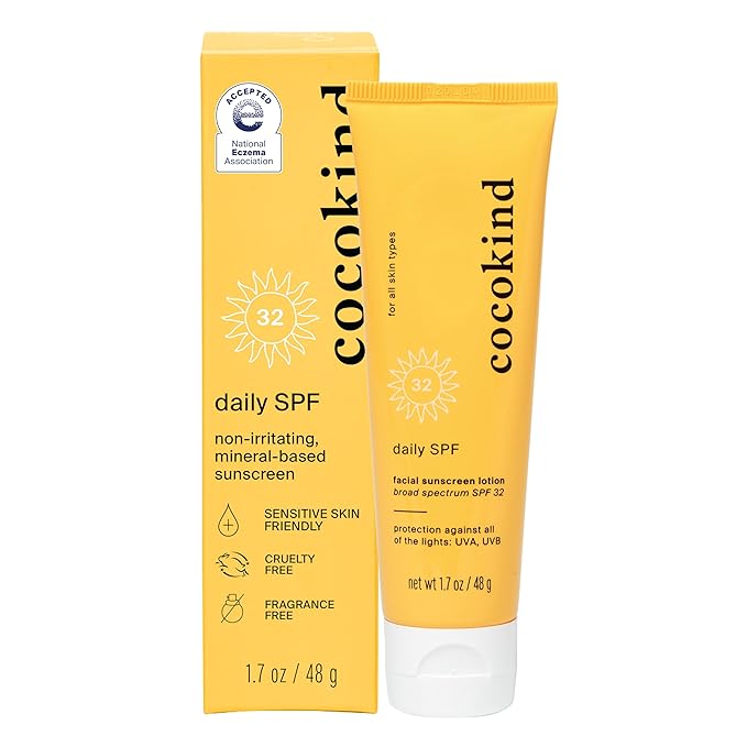 Cocokind Daily SPF, Mineral Face Sunscreen with Zinc Oxide, SPF 32, Reef Safe, Unscented, All Skin Types, Non-Toxic, Cruelty Free, 1.7 fl oz