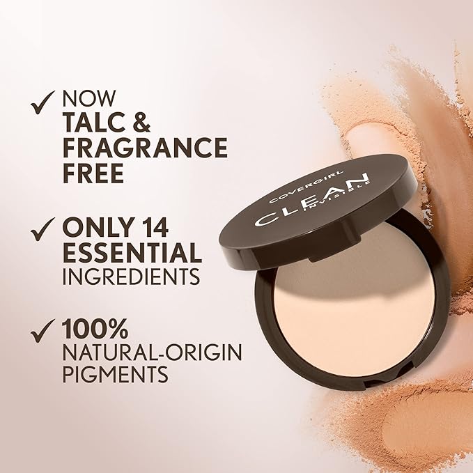 Covergirl Clean Invisible Pressed Powder, Lightweight, Breathable, Vegan Formula, Classic Ivory 110, 0.38oz