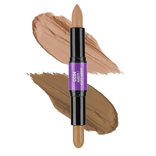 CCbeauty 2-IN-1 Contour Stick Cool Tone, Cream Dual Bronzer Concealer Shade with Cool toned Matte Finish, Contouring Bronzing Makeup for Face Shaping Makeup, Amber & Soft Amber