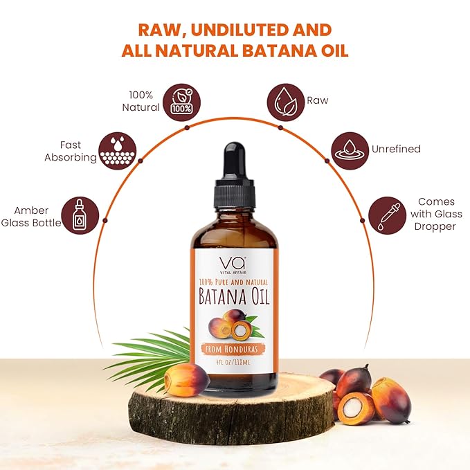 Batana Oil-Hair Growth Oil-4 Fl Oz-Glass Bottle-Cold Pressed-100% Raw-Dr Sebi Recommended-Essential Nutrients-For Women & Men