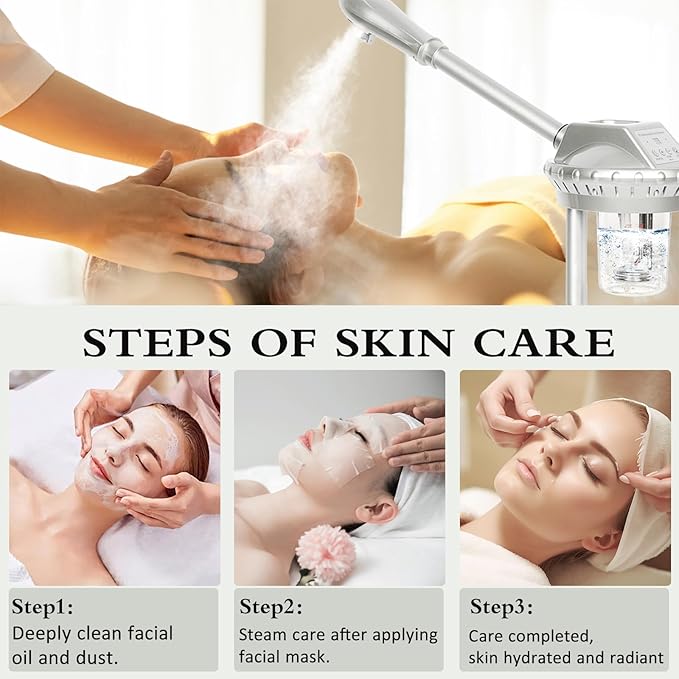 Facial Steamer Professional,Face Steamer for Estheticians with Hot Mist & Timer Function,Height Adjustable Vaporizador Facial Steamr on Wheels