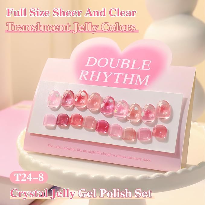 Double Rhythm 28Pcs 0.5Oz Gel Nail Polish Set Same Color Same Bottle Soak Off Gel Polish Kit Nail Art Manicure Salon DIY at Home for Women (Jelly Sheer Clear Collection-T24-8)