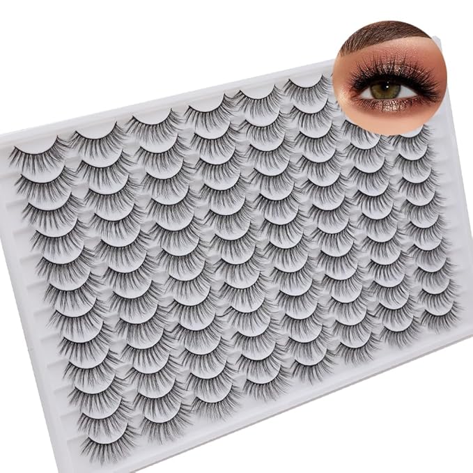 False Eyelashes 48 Pairs Faux Mink Lashes 14mm Wispy Lashes 3D Fluffy Cat Eye Lashes Pack Bulk Wholesale Strip Lashes(style 48-020)